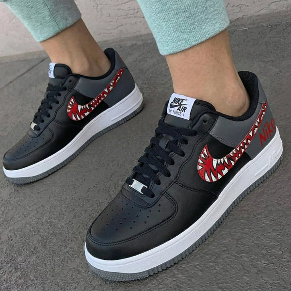 Custom AF 1s Shoes Black Gray Stranger Things Red Swoosh Nike-oicustom
