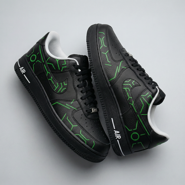 Custom AF 1s Shoes Black Green Geometric Patterns-oicustom