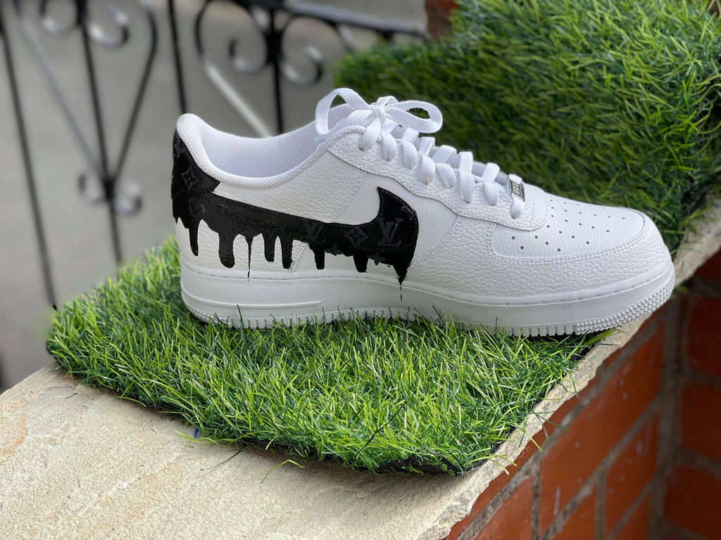 Custom AF 1s Shoes Black LV Drip Design-oicustom