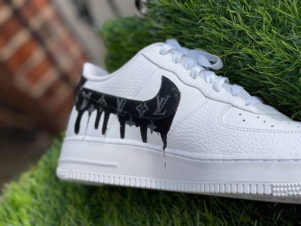 Custom AF 1s Shoes Black LV Drip Design-oicustom