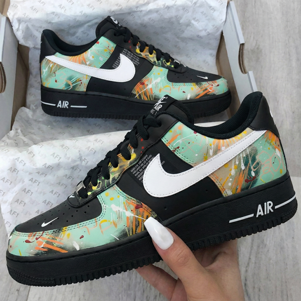 Custom AF 1s Shoes Black Mint Green Abstract Art-oicustom