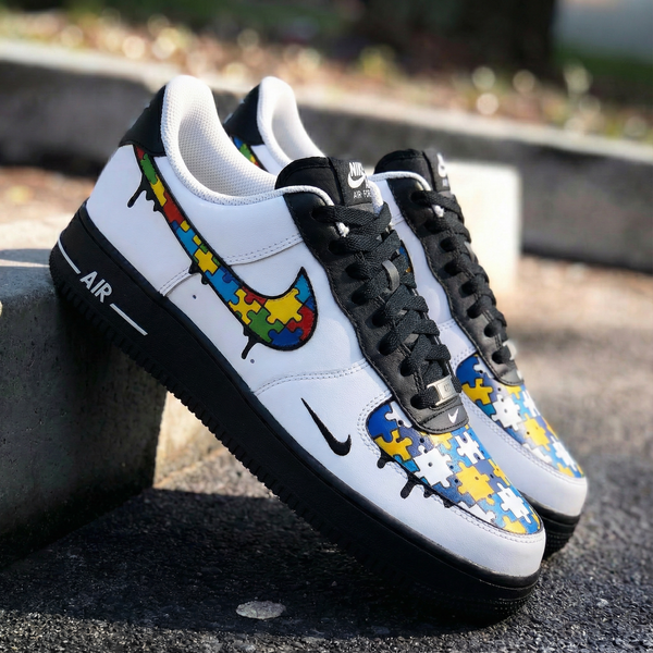 Custom AF 1s Shoes Black Multicolor Puzzle Pattern-oicustom