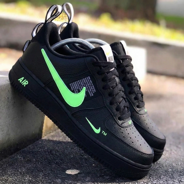 Custom AF 1s Shoes Black Neon Green Swoosh Design-oicustom