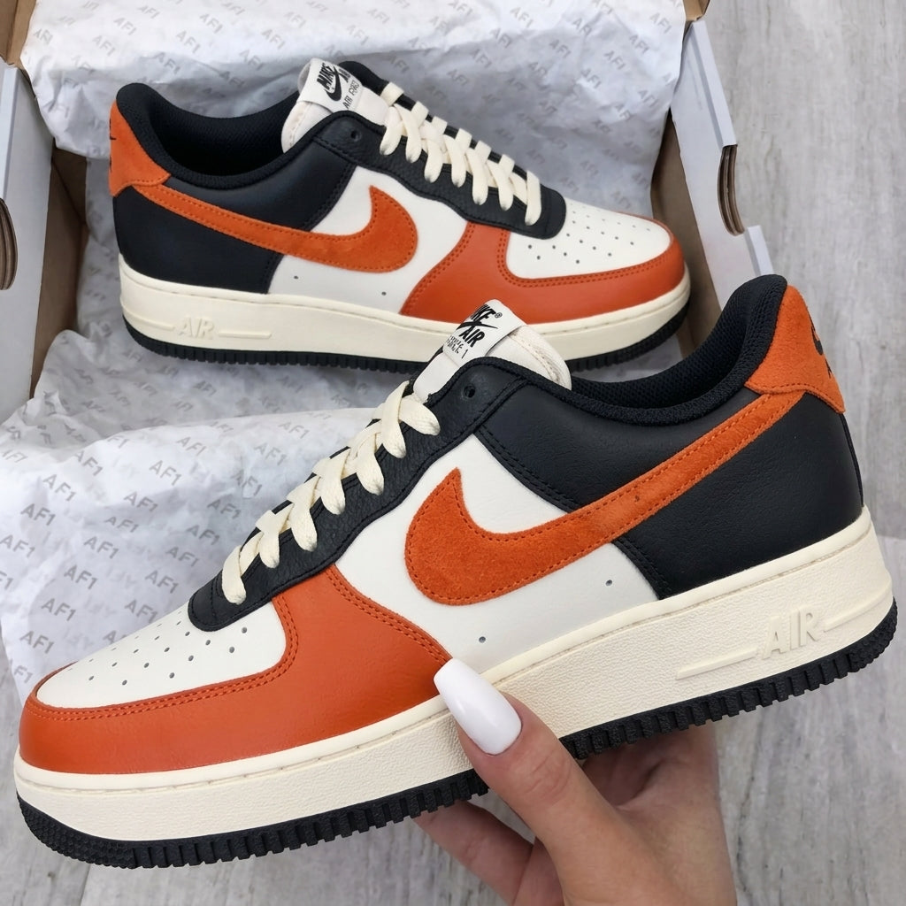 Custom AF 1s Shoes Black Orange Suede-oicustom