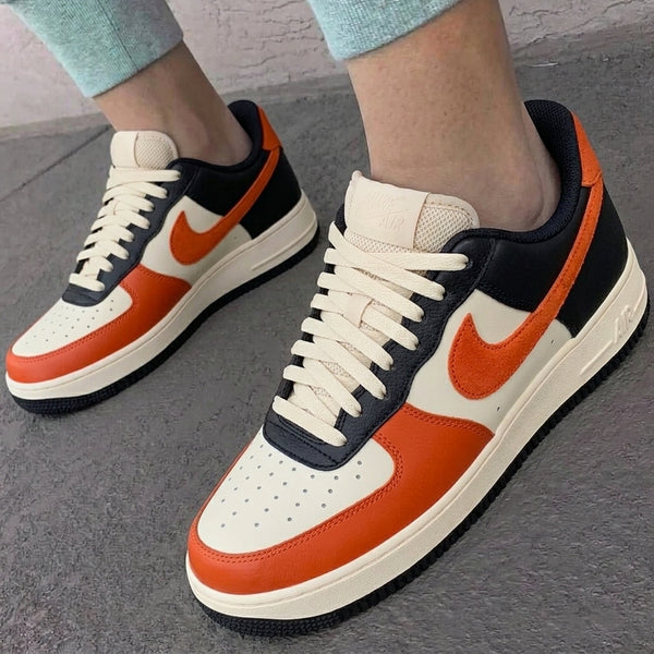 Custom AF 1s Shoes Black Orange Suede-oicustom