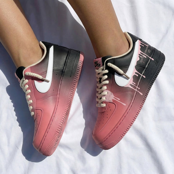 Custom AF 1s Shoes Black Pink Drip Design-oicustom