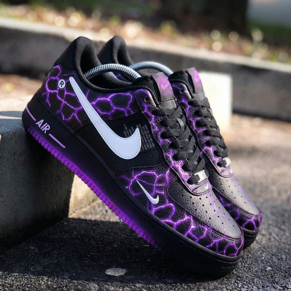 Custom AF 1s Shoes Black Purple Lightning Pattern-oicustom