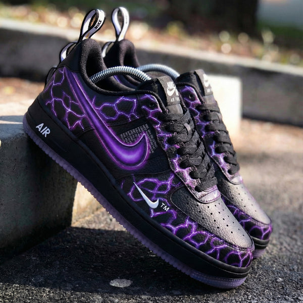Custom AF 1s Shoes Black Purple Lightning Pattern-oicustom