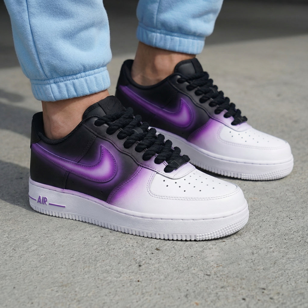 Custom AF 1s Shoes Black Purple Ombre Thick Shoelaces-oicustom