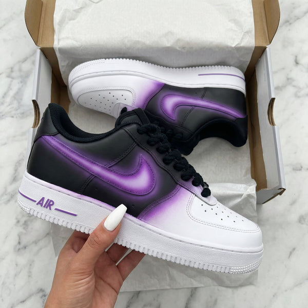 Custom AF 1s Shoes Black Purple Ombre Thick Shoelaces-oicustom