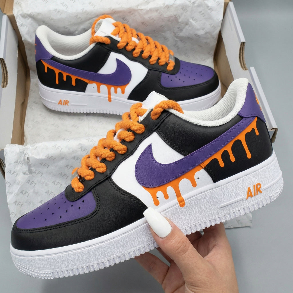 Custom AF 1s Shoes Black Purple Orange Drip-oicustom