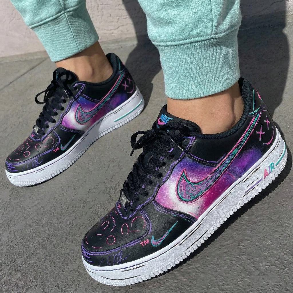 Custom AF 1s Shoes Black Purple Pink Graffiti Design-oicustom