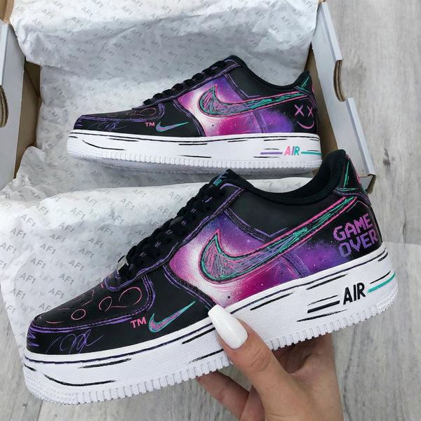 Custom AF 1s Shoes Black Purple Pink Graffiti Design-oicustom