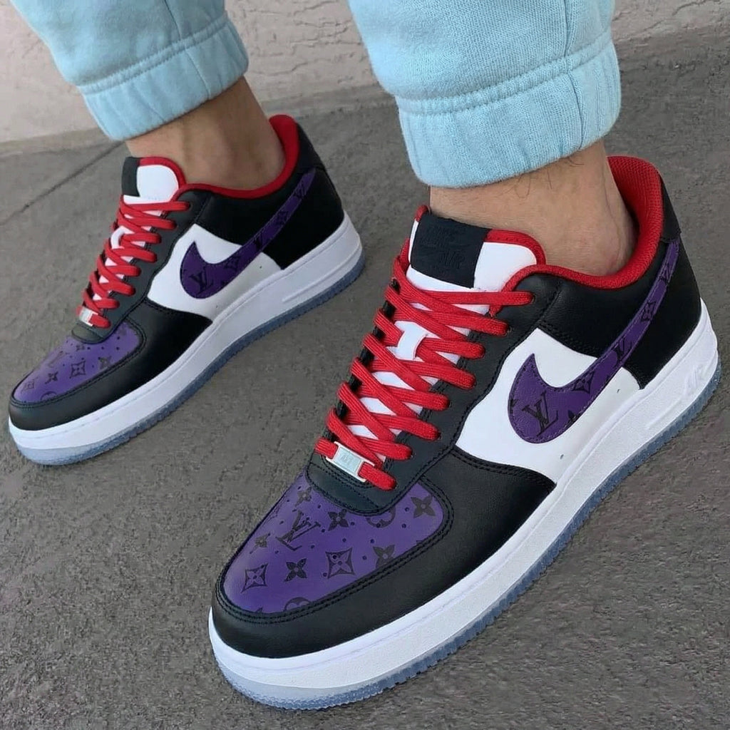 Custom AF 1s Shoes Black Purple Red LV Logo-oicustom