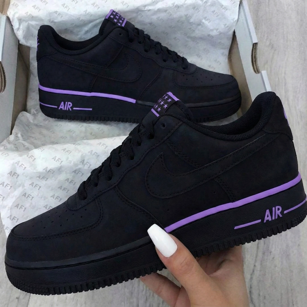 Custom AF 1s Shoes Black Purple Star Pattern-oicustom