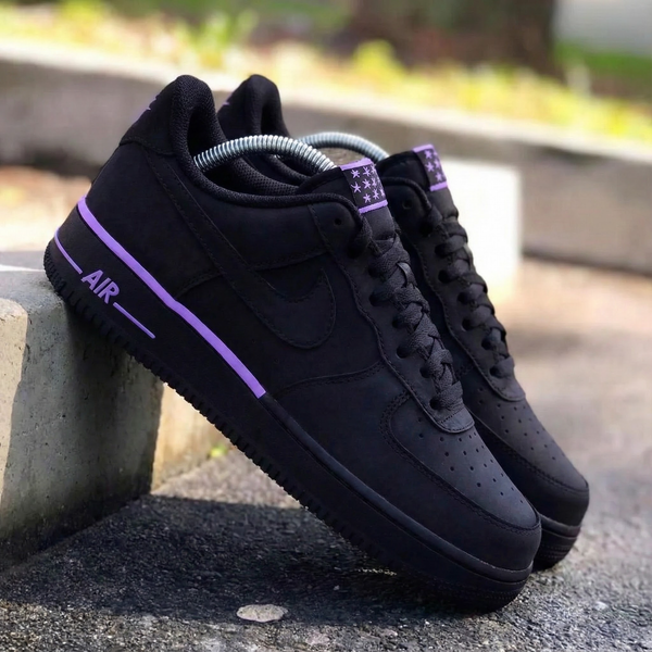 Custom AF 1s Shoes Black Purple Star Pattern-oicustom