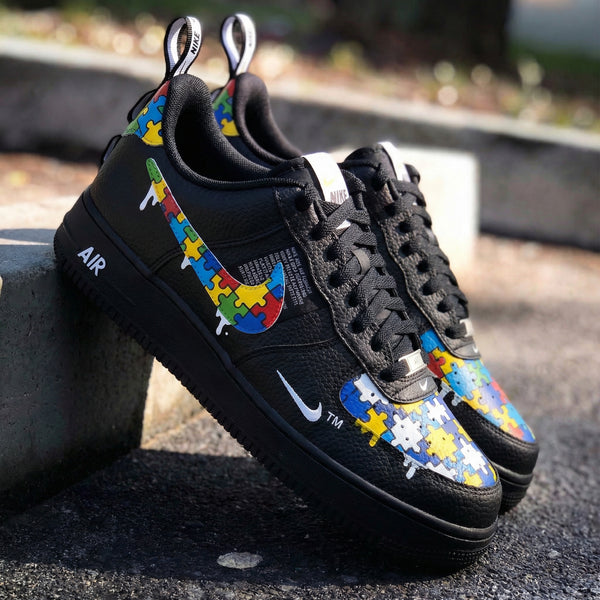 Custom AF 1s Shoes Black Puzzle Pattern-oicustom
