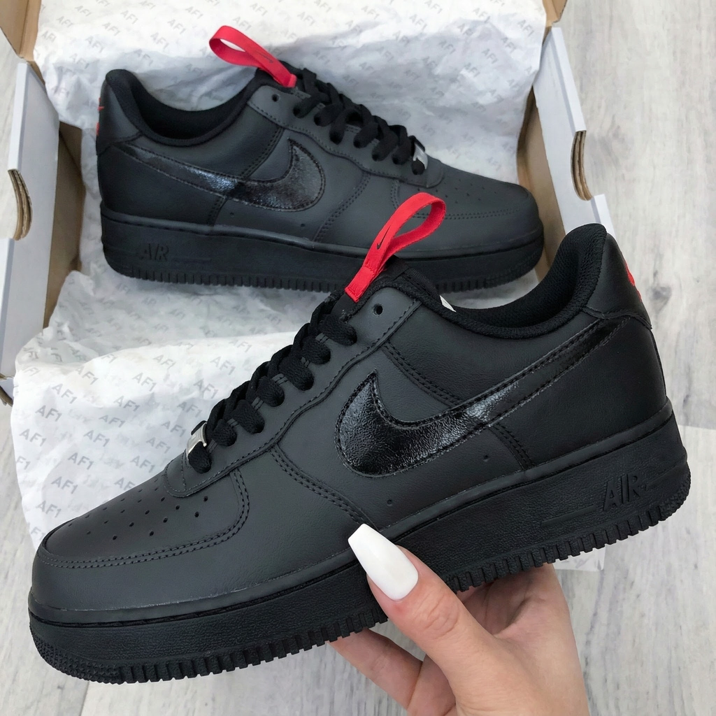 Custom AF 1s Shoes Black Red Accents-oicustom