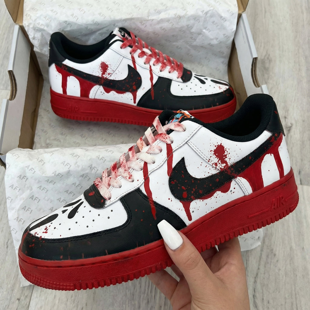 Custom AF 1s Shoes Black Red Blood Drip Ghost Face-oicustom