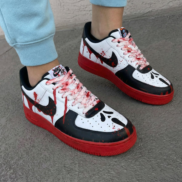 Custom AF 1s Shoes Black Red Blood Drip Ghost Face-oicustom