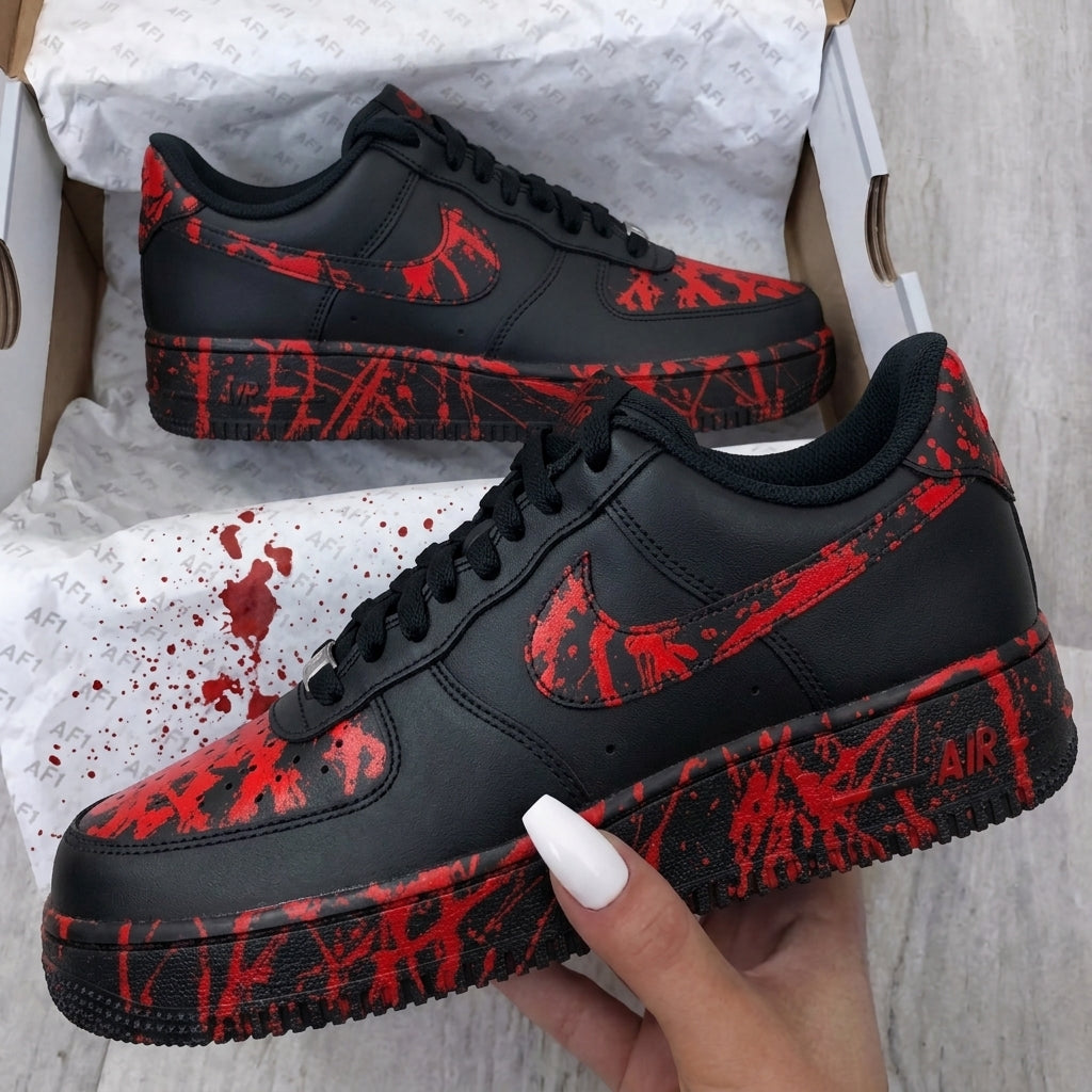 Custom AF 1s Shoes Black Red Blood Splatter-oicustom