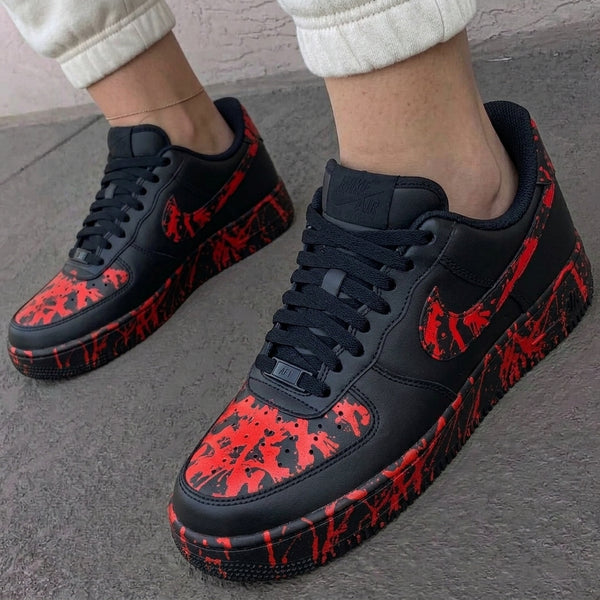 Custom AF 1s Shoes Black Red Blood Splatter-oicustom