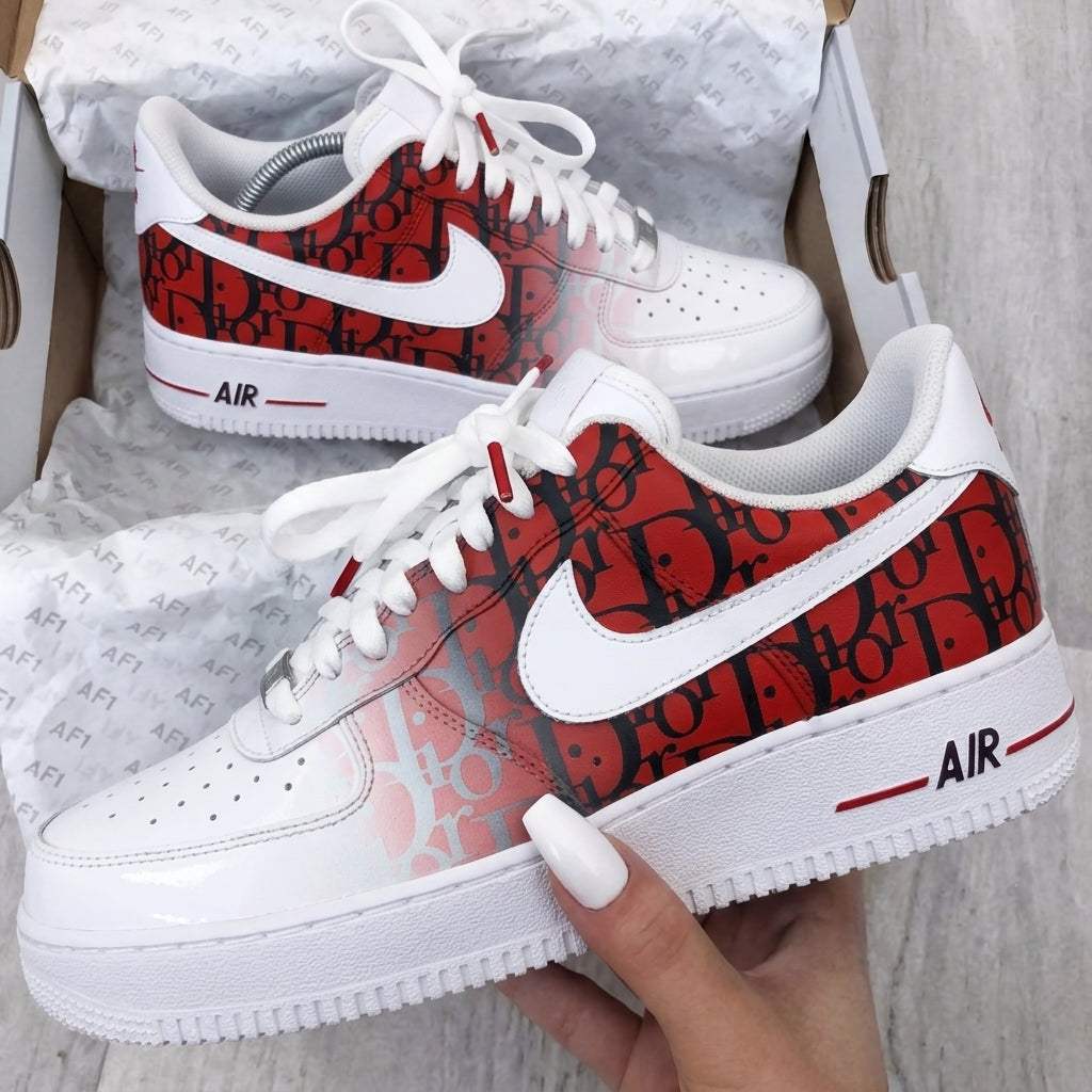 Custom AF 1s Shoes Black Red Dior-oicustom