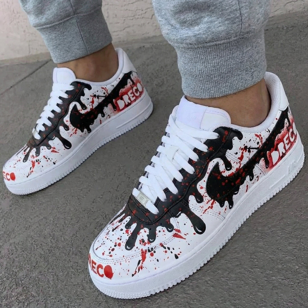 Custom AF 1s Shoes Black Red Drip Design-oicustom