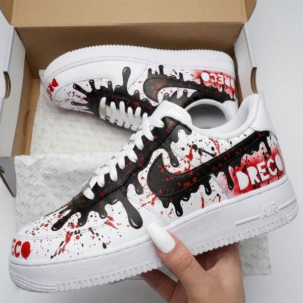 Custom AF 1s Shoes Black Red Drip Design-oicustom