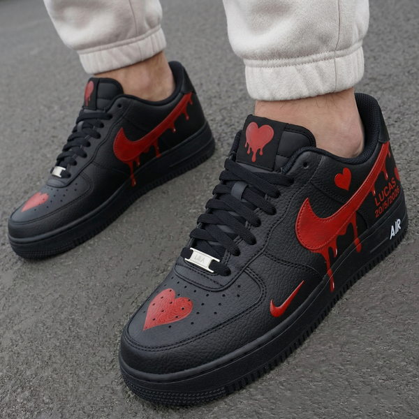 Custom AF 1s Shoes Black Red Hearts Drip Lucas-oicustom