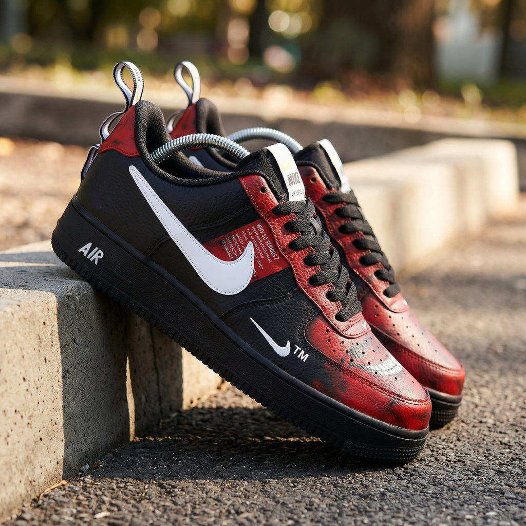 Custom AF 1s Shoes Black Red Joker Theme-oicustom