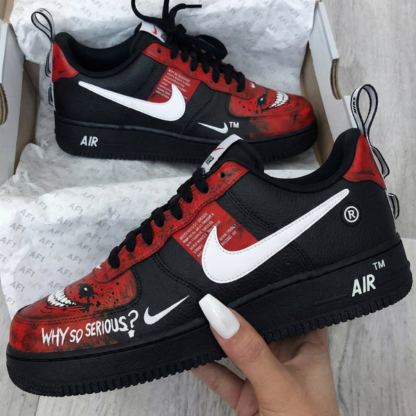 Custom AF 1s Shoes Black Red Joker Theme-oicustom
