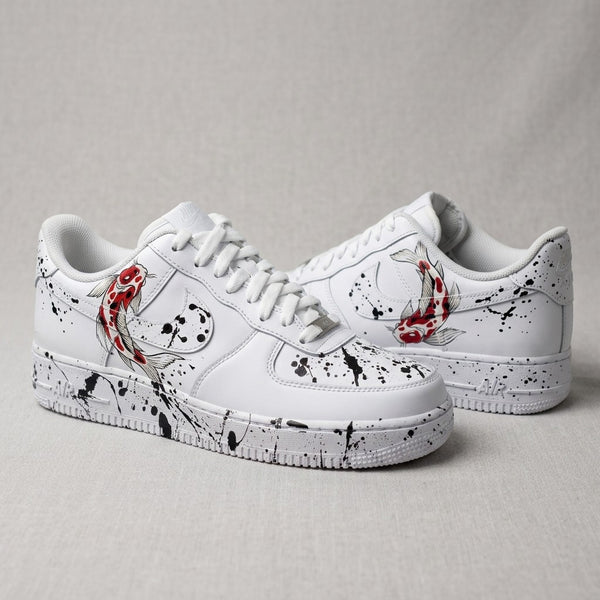 Custom AF 1s Shoes Black Red Koi Fish Ink Splatter-oicustom