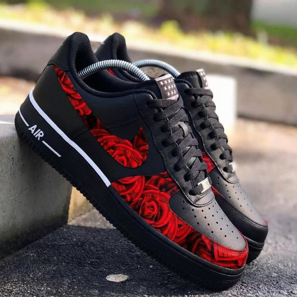 Custom AF 1s Shoes Black Red Roses-oicustom