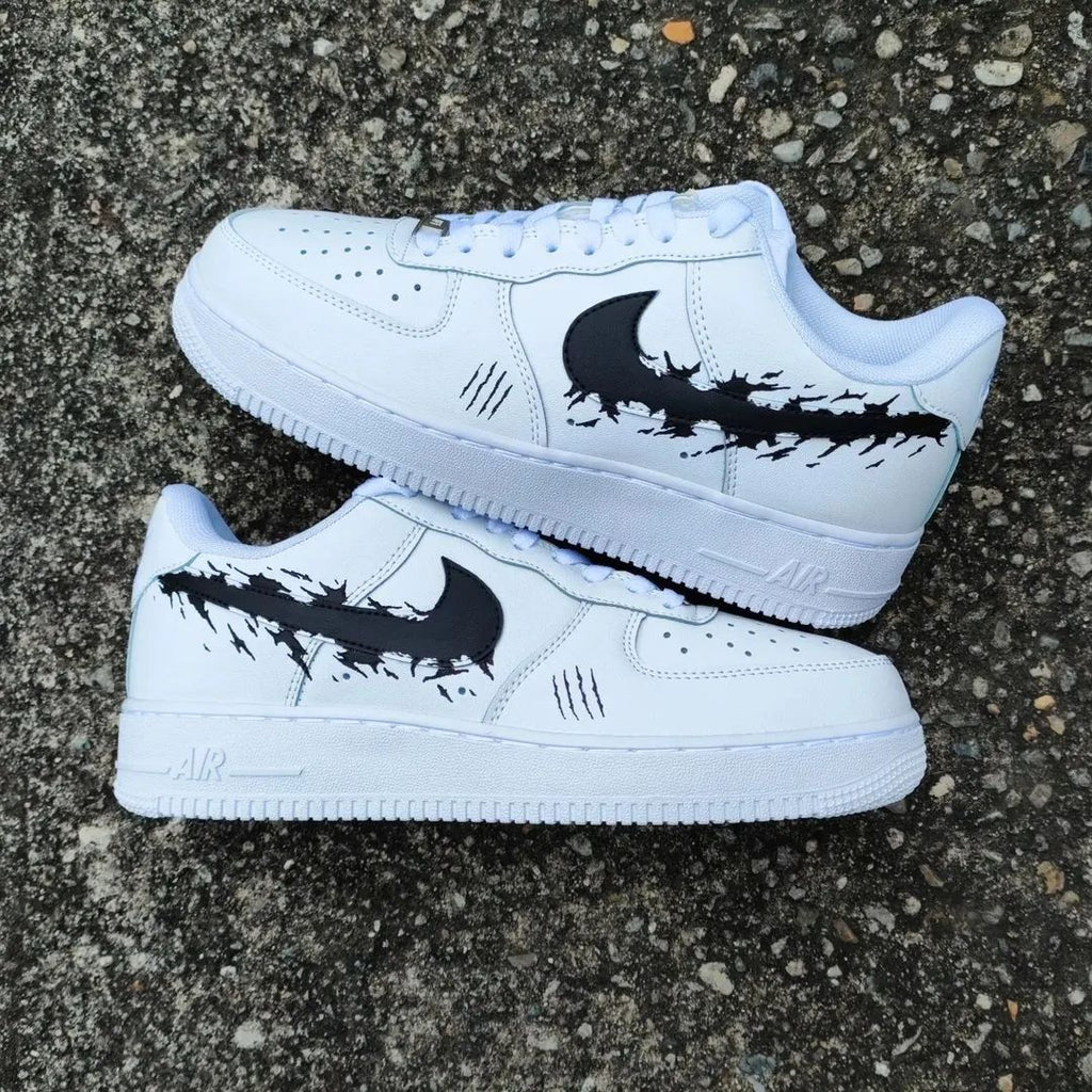 Custom AF 1s Shoes Black Scratch Pattern-oicustom