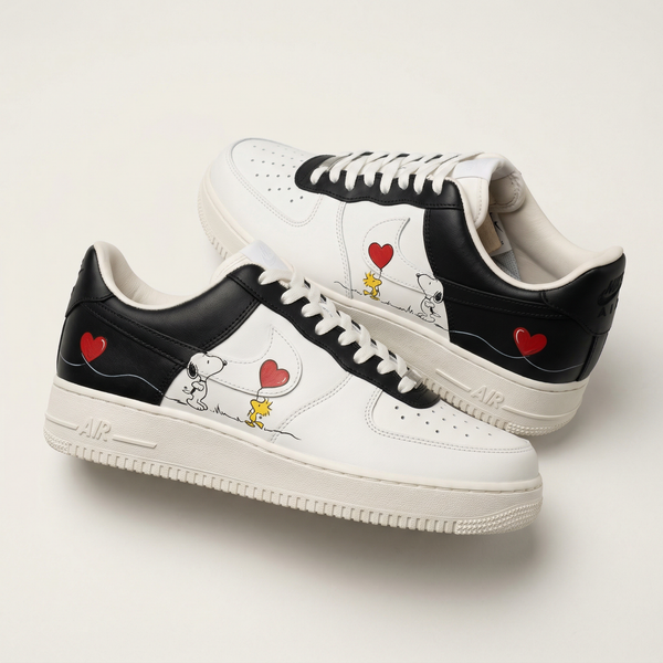 Custom AF 1s Shoes Black Snoopy Woodstock Cartoon Red Hearts-oicustom