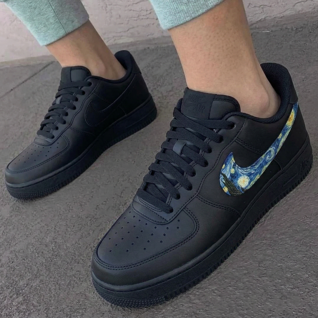 Custom AF 1s Shoes Black Starry Night Pattern-oicustom