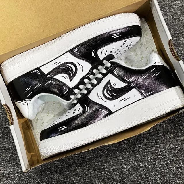Custom AF 1s Shoes Black White Abstract Pattern-oicustom