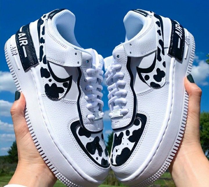 Custom AF 1s Shoes Black White Cow Print-oicustom