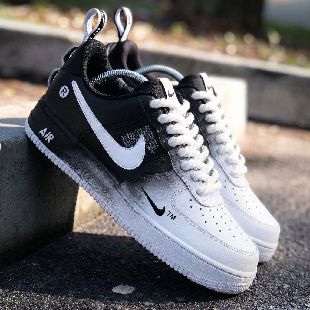 Custom AF 1s Shoes Black White Gradient Design-oicustom