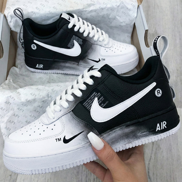 Custom AF 1s Shoes Black White Gradient Design-oicustom