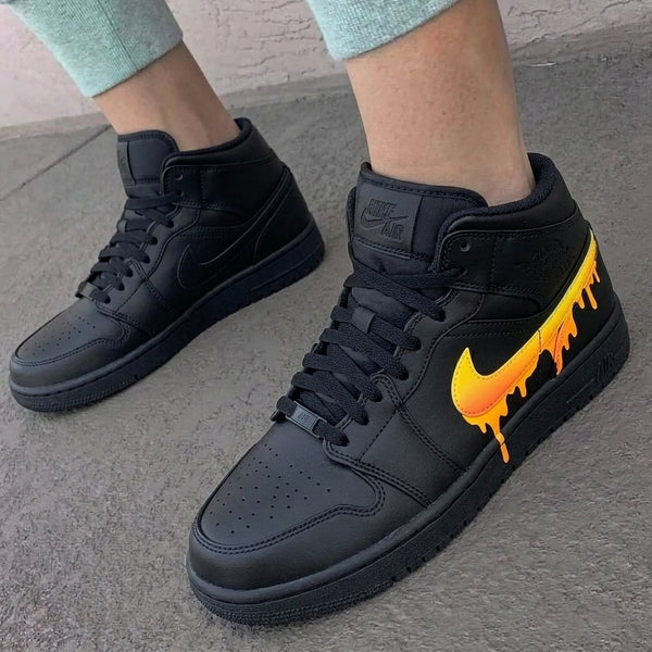 Custom AF 1s Shoes Black Yellow Orange Dripping Swoosh-oicustom