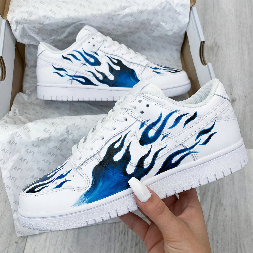 Custom AF 1s Shoes Blue Black Flame Pattern-oicustom
