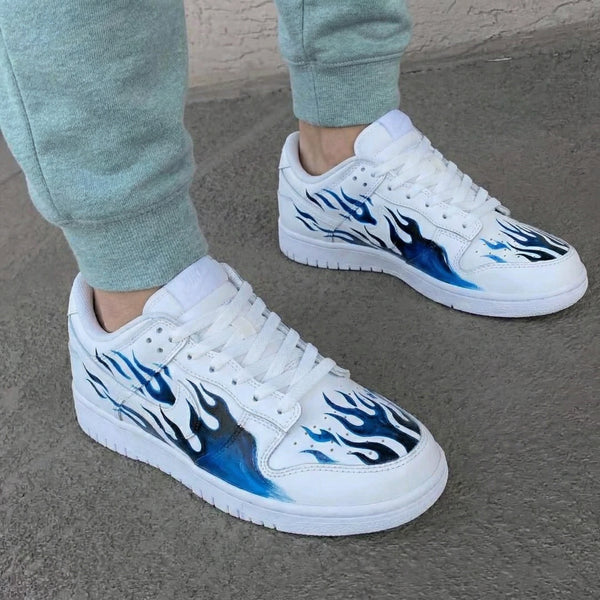 Custom AF 1s Shoes Blue Black Flame Pattern-oicustom