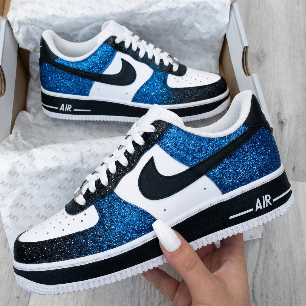 Custom AF 1s Shoes Blue Black Glitter-oicustom