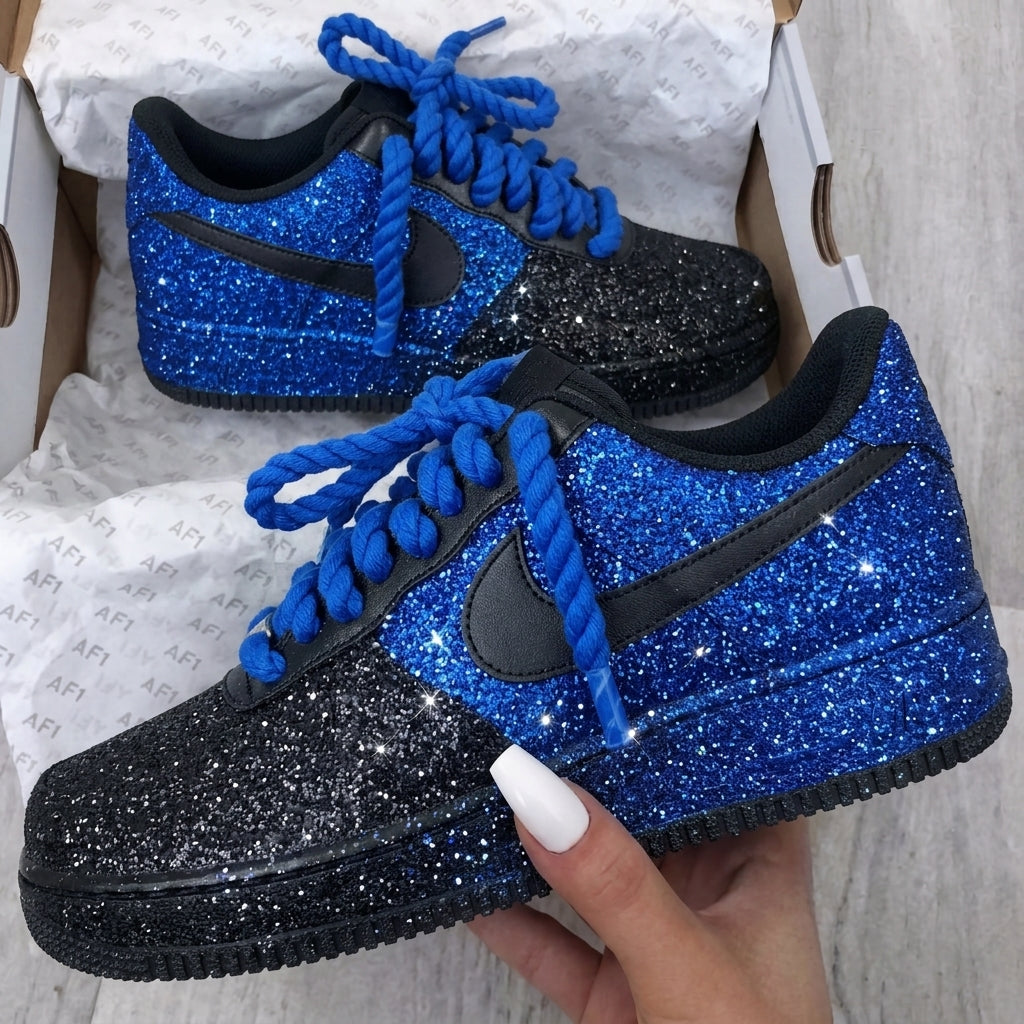 Custom AF 1s Shoes Blue Black Glitter-oicustom