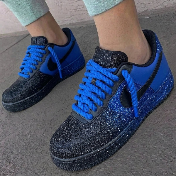 Custom AF 1s Shoes Blue Black Glitter-oicustom