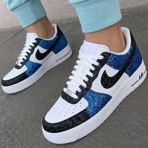Custom AF 1s Shoes Blue Black Glitter-oicustom