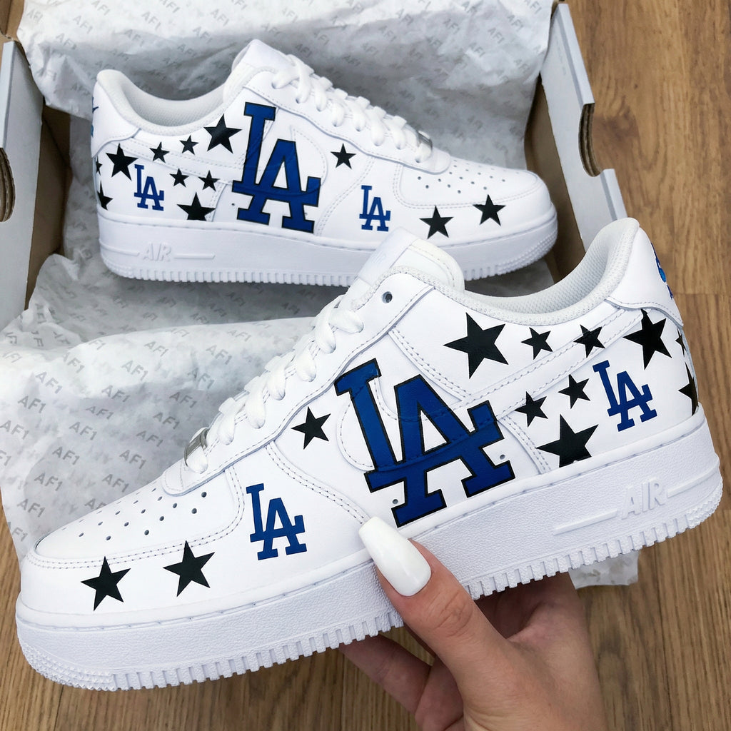 Custom AF 1s Shoes Blue Black LA Logo Black Stars-oicustom