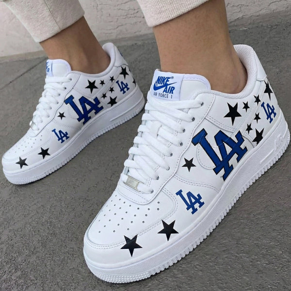 Custom AF 1s Shoes Blue Black LA Logo Black Stars-oicustom